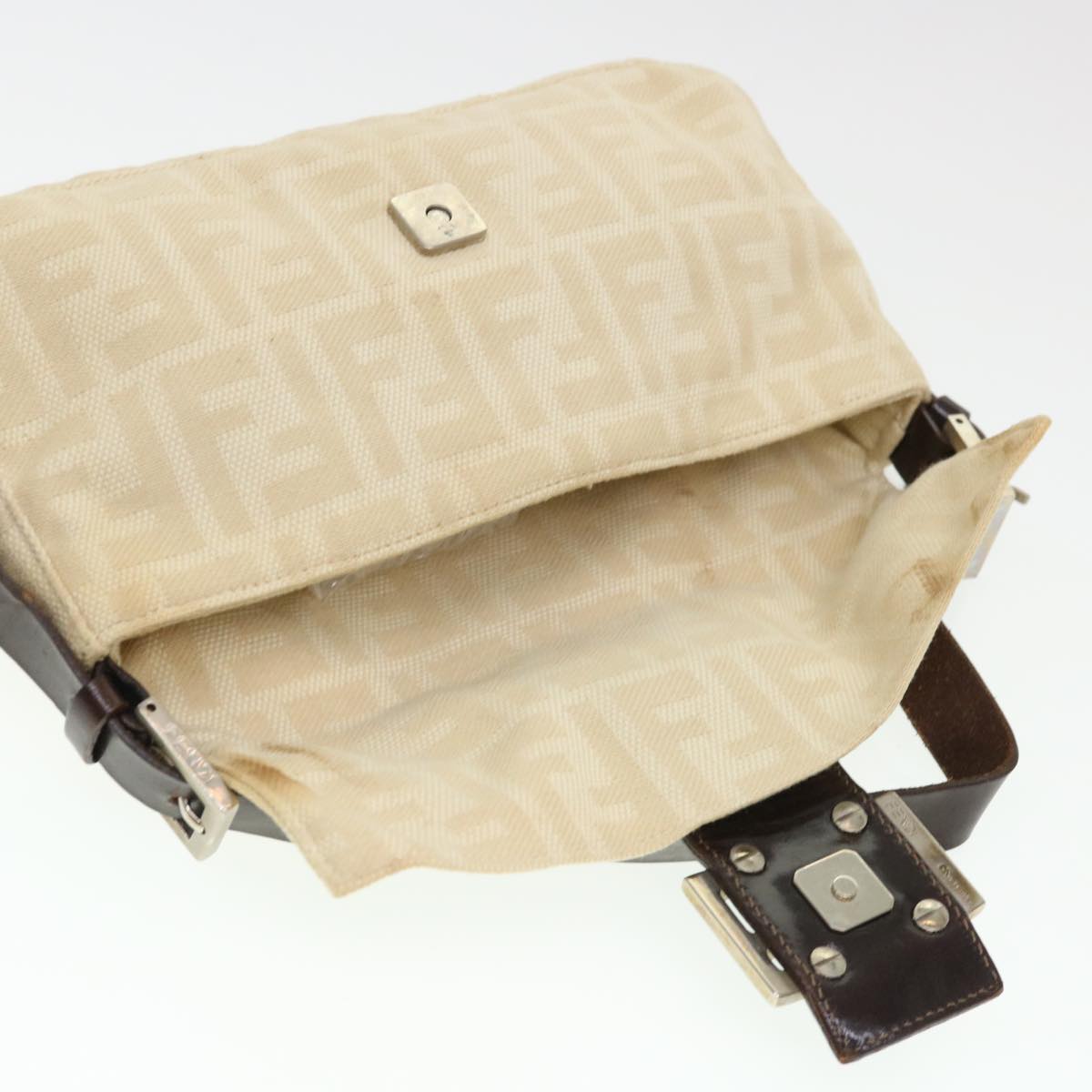 FENDI Zucca Canvas Mamma Baguette Shoulder Bag Beige 33492 26424 008 Auth 39285