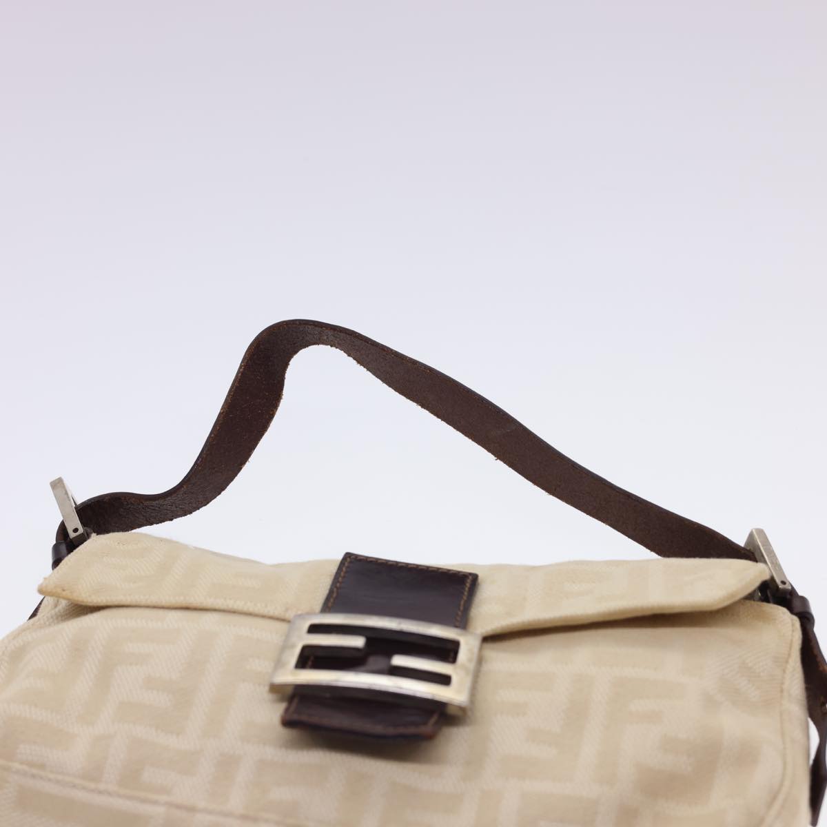 FENDI Zucca Canvas Mamma Baguette Shoulder Bag Beige 33492 26424 008 Auth 39285