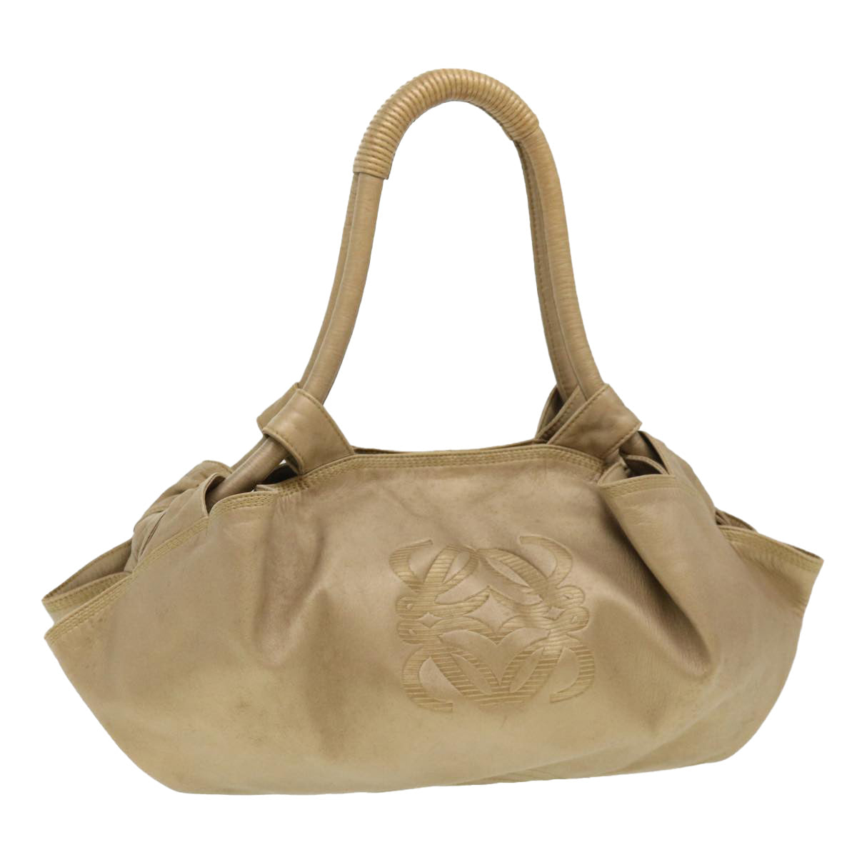 LOEWE Hand Bag Leather Beige Auth 39293