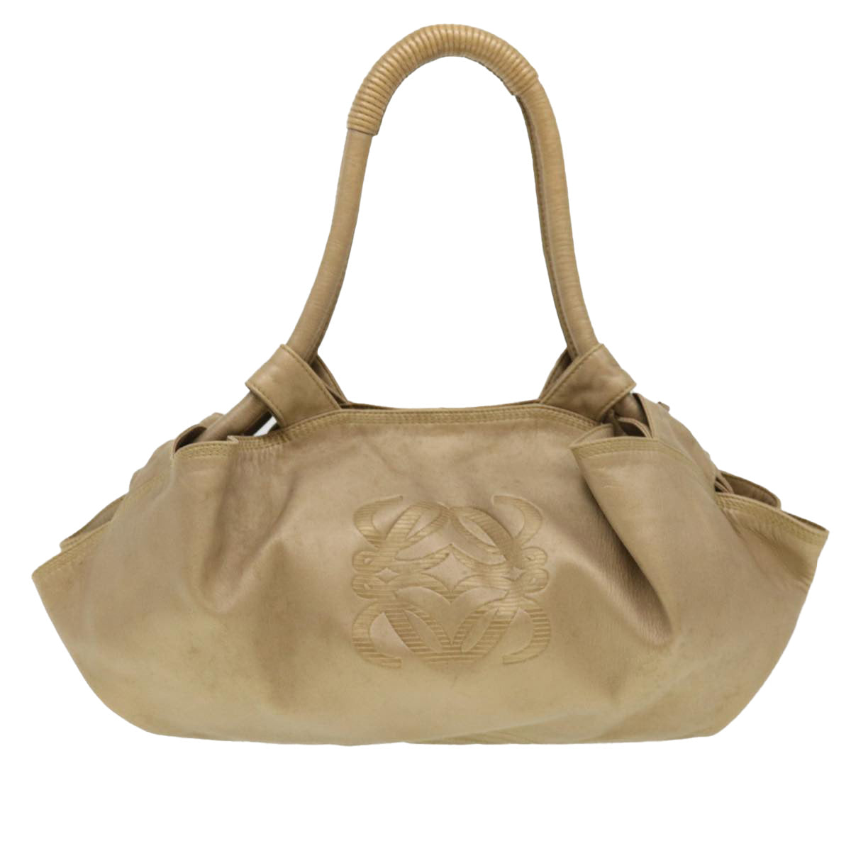 LOEWE Hand Bag Leather Beige Auth 39293