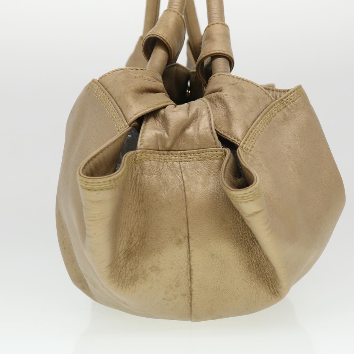 LOEWE Hand Bag Leather Beige Auth 39293