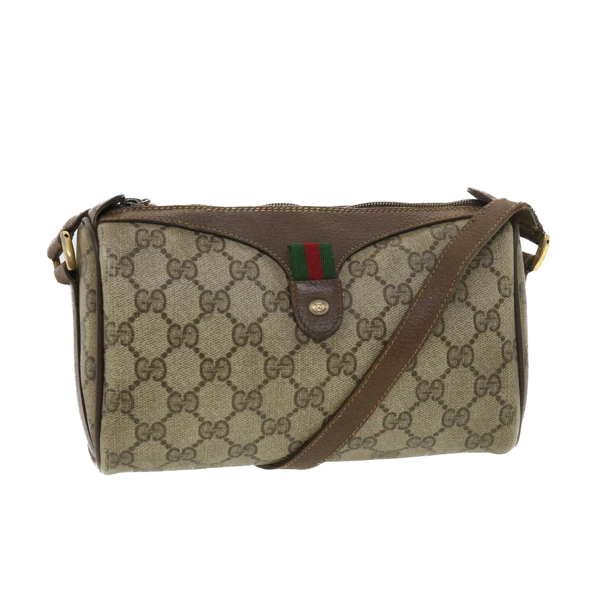 GUCCI GG Canvas Web Sherry Line Shoulder Bag Beige Red 39 02 018 Auth 39297