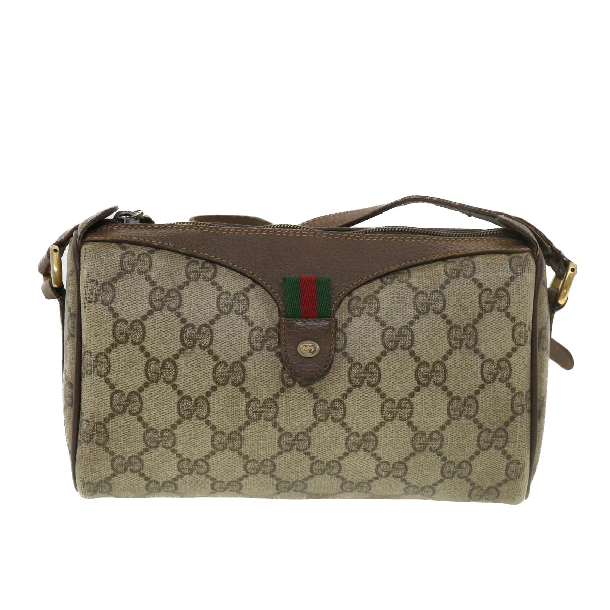 GUCCI GG Canvas Web Sherry Line Shoulder Bag Beige Red 39 02 018 Auth 39297