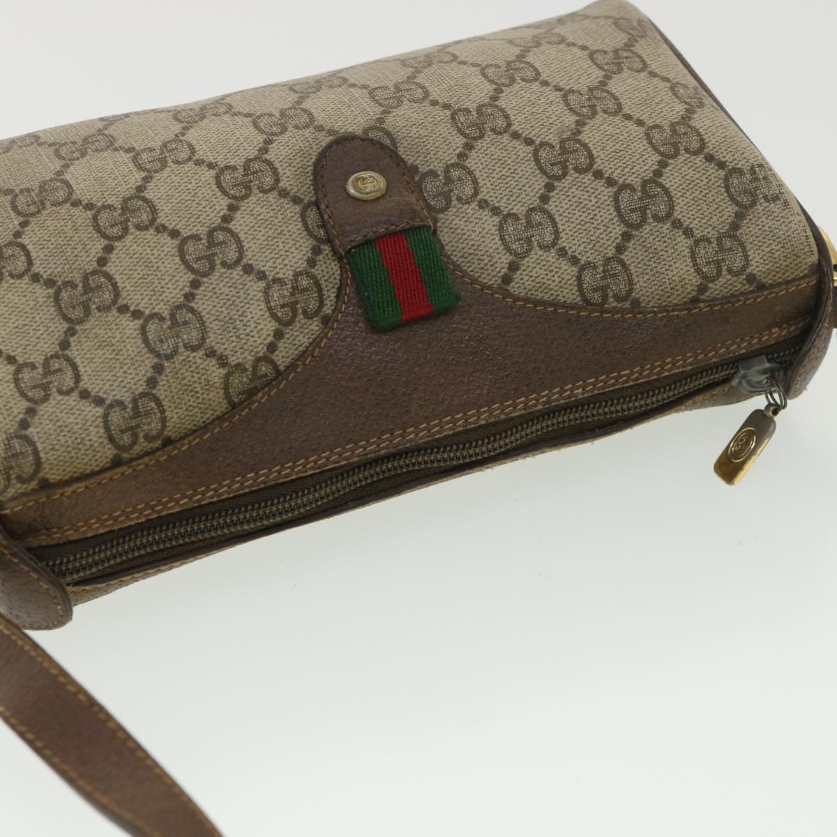 GUCCI GG Canvas Web Sherry Line Shoulder Bag Beige Red 39 02 018 Auth 39297