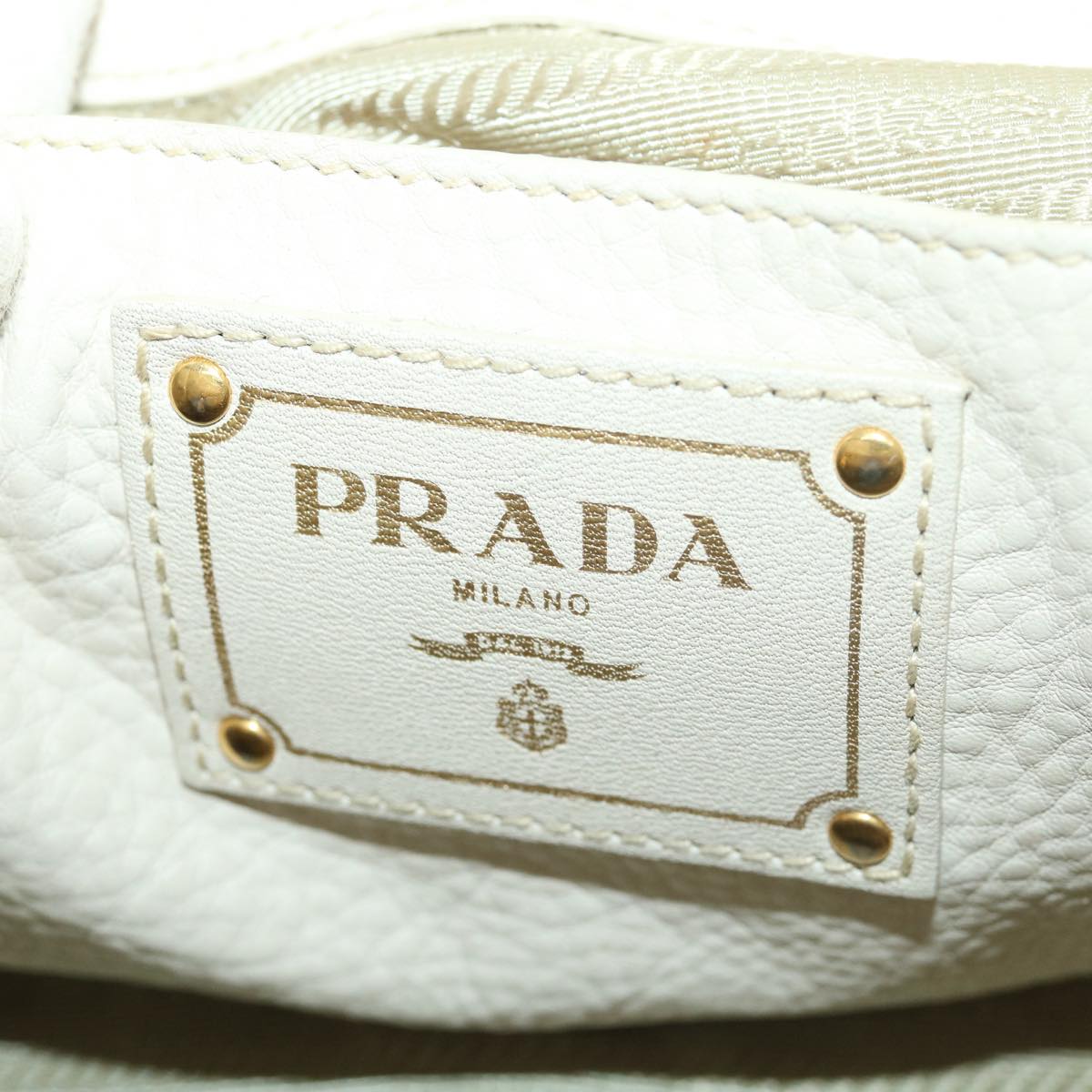 PRADA Hand Bag Leather 2way Beige Auth 39299