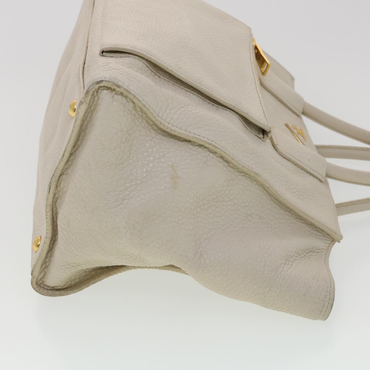 PRADA Hand Bag Leather 2way Beige Auth 39299