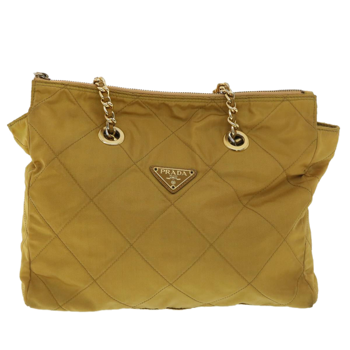 PRADA Quilted Chain Shoulder Bag Nylon Yellow Auth 39300