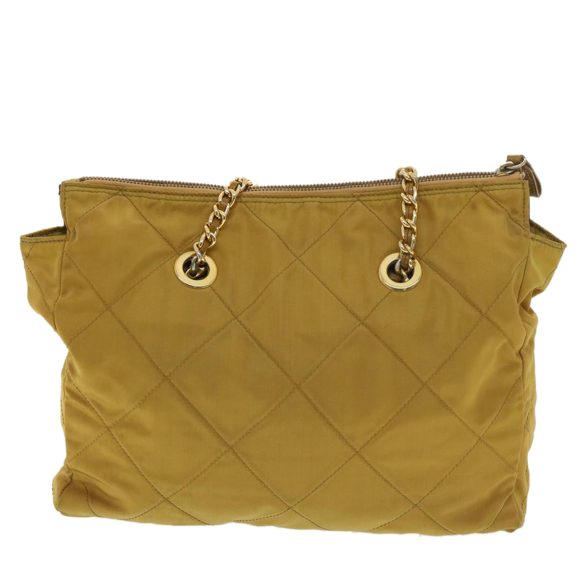 PRADA Quilted Chain Shoulder Bag Nylon Yellow Auth 39300