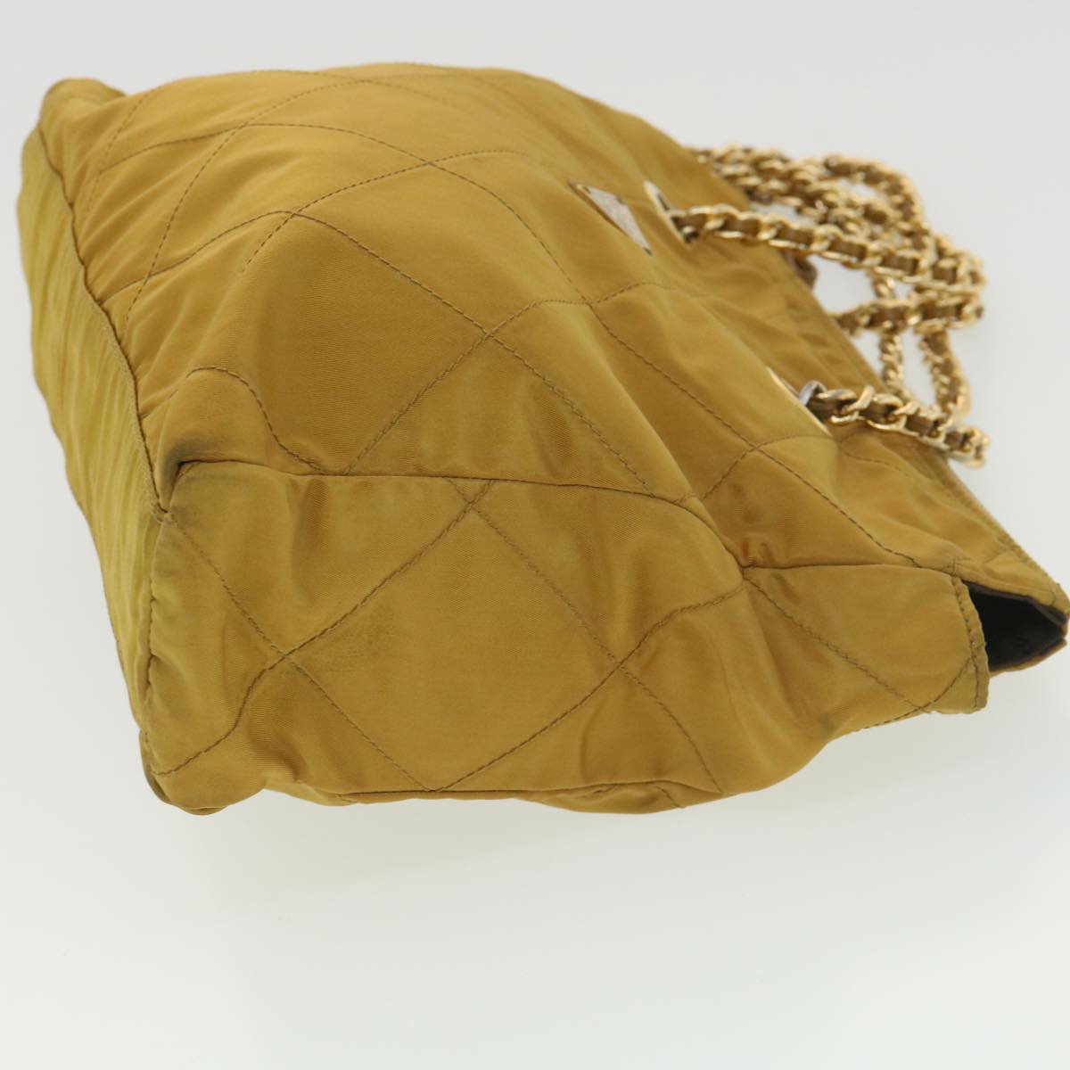 PRADA Quilted Chain Shoulder Bag Nylon Yellow Auth 39300