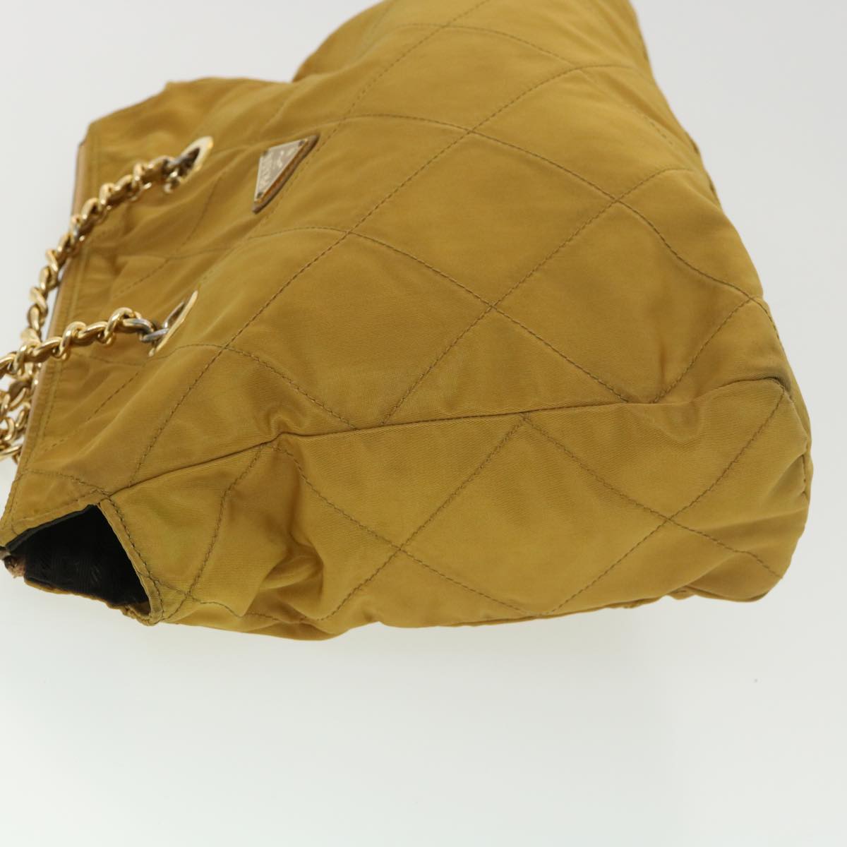 PRADA Quilted Chain Shoulder Bag Nylon Yellow Auth 39300