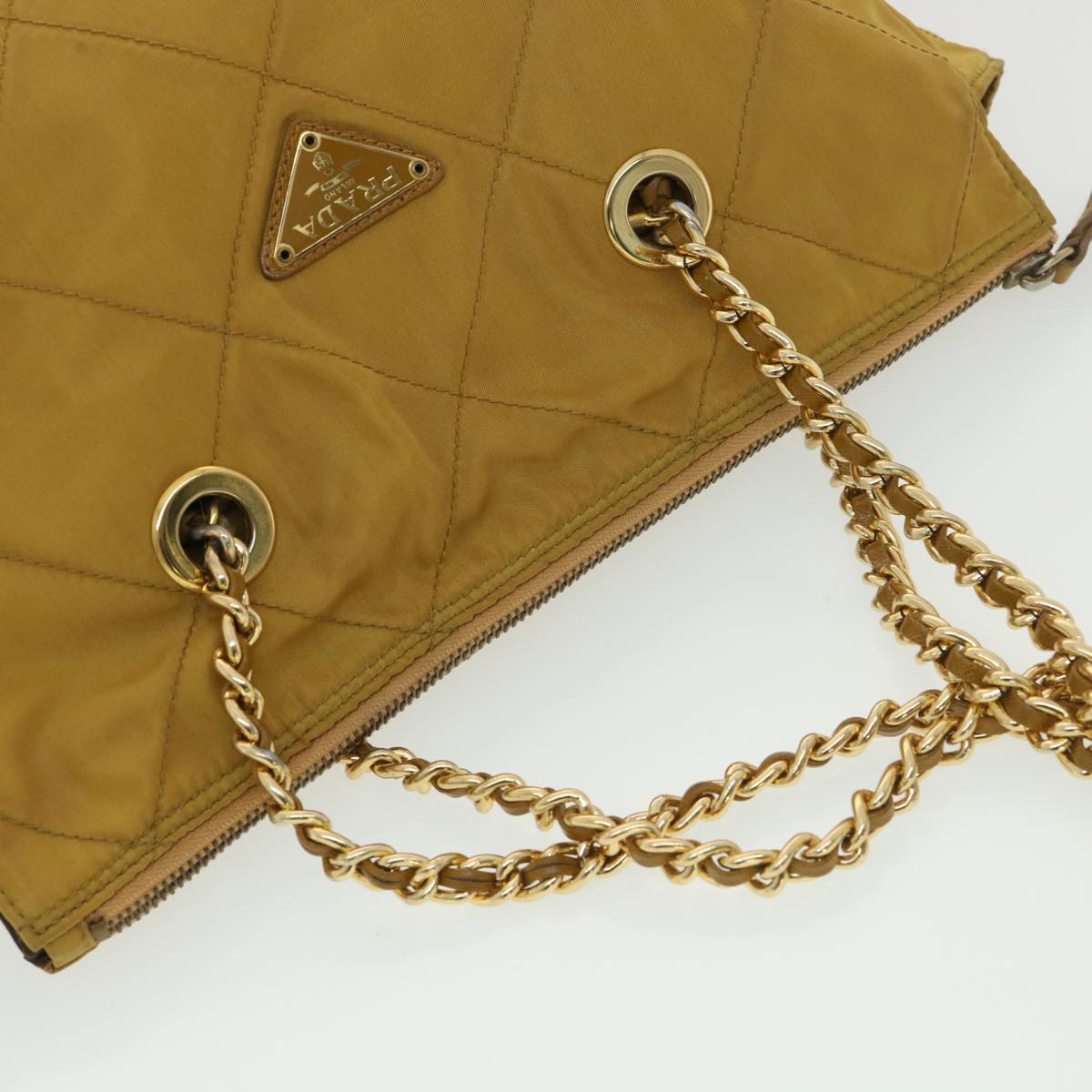 PRADA Quilted Chain Shoulder Bag Nylon Yellow Auth 39300