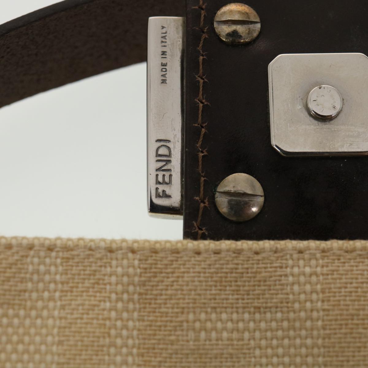 FENDI Zucca Canvas Mamma Baguette Shoulder Bag Beige 2355 26424 008 Auth 39301