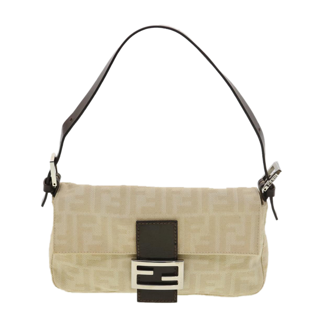 FENDI Zucca Canvas Mamma Baguette Shoulder Bag Beige 2355 26424 008 Auth 39301