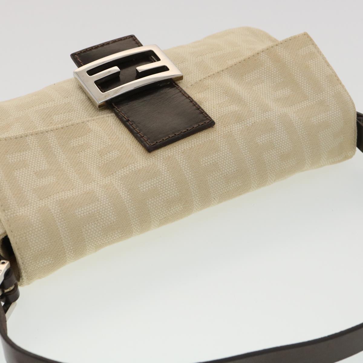 FENDI Zucca Canvas Mamma Baguette Shoulder Bag Beige 2355 26424 008 Auth 39301