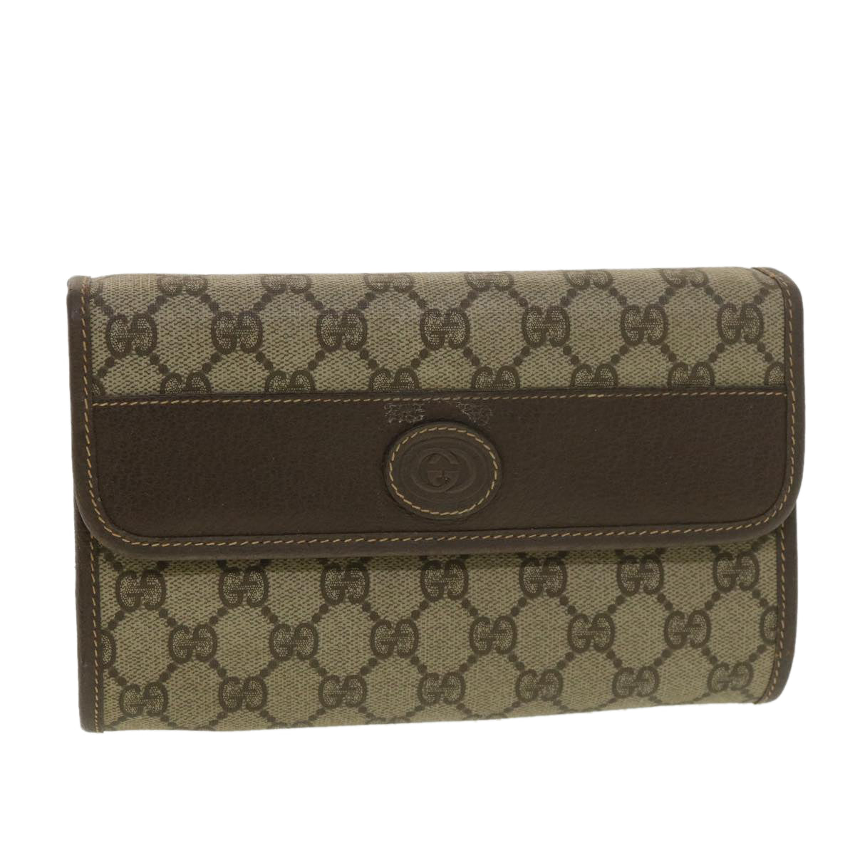 GUCCI GG Canvas Clutch Bag PVC Leather Beige Auth 39307