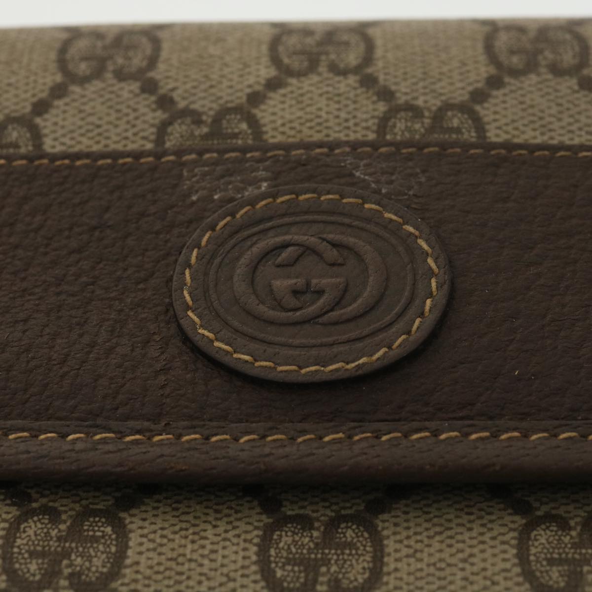 GUCCI GG Canvas Clutch Bag PVC Leather Beige Auth 39307