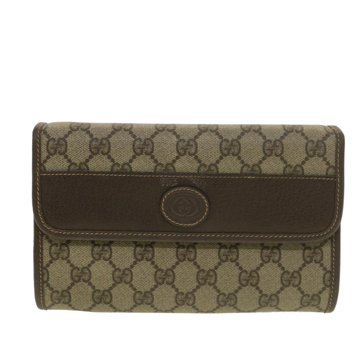 GUCCI GG Canvas Clutch Bag PVC Leather Beige Auth 39307