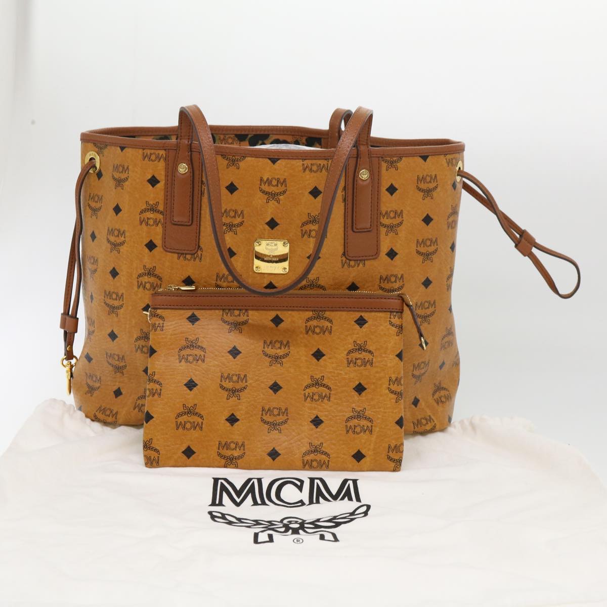 MCM Vicetos Logogram Tote Bag PVC Leather Orange Auth 39310