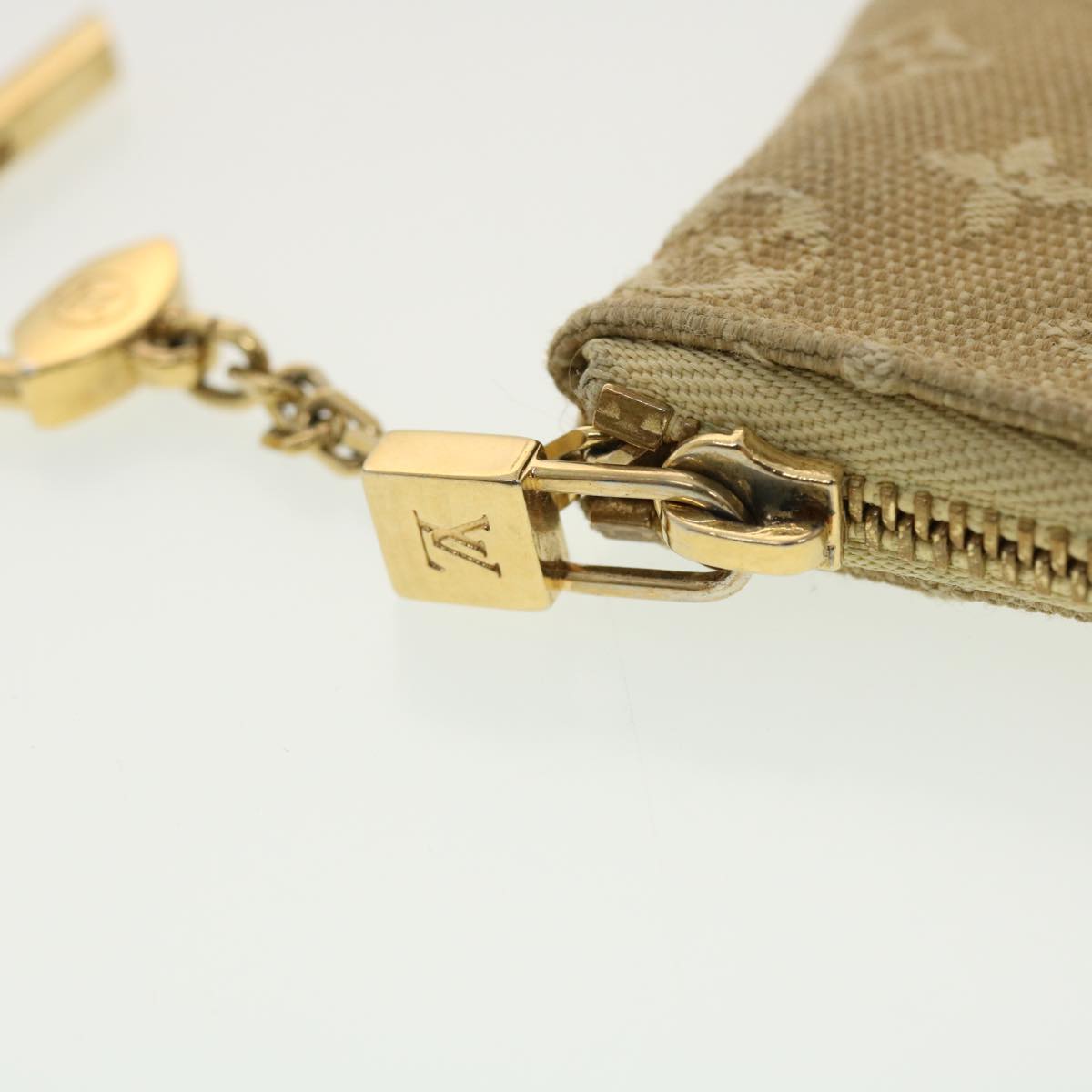 LOUIS VUITTON Monogram Mini Pochette Cles Coin Purse Beige M92438 LV Auth 39328