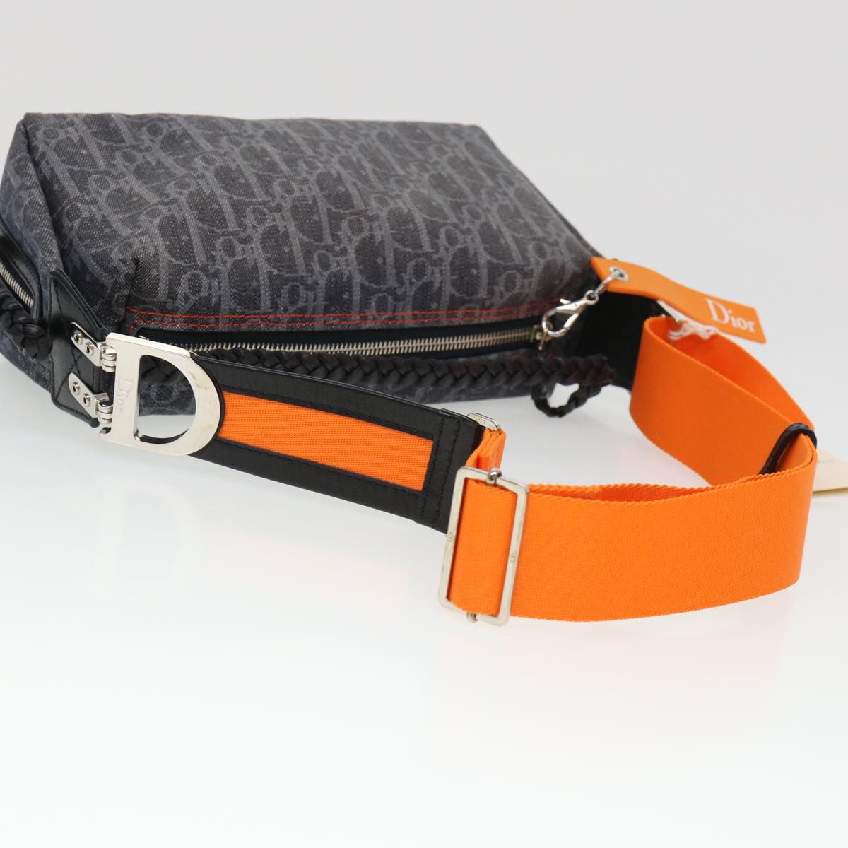 Christian Dior Trotter Canvas Flight Shoulder Bag Navy Orange Auth 39354A