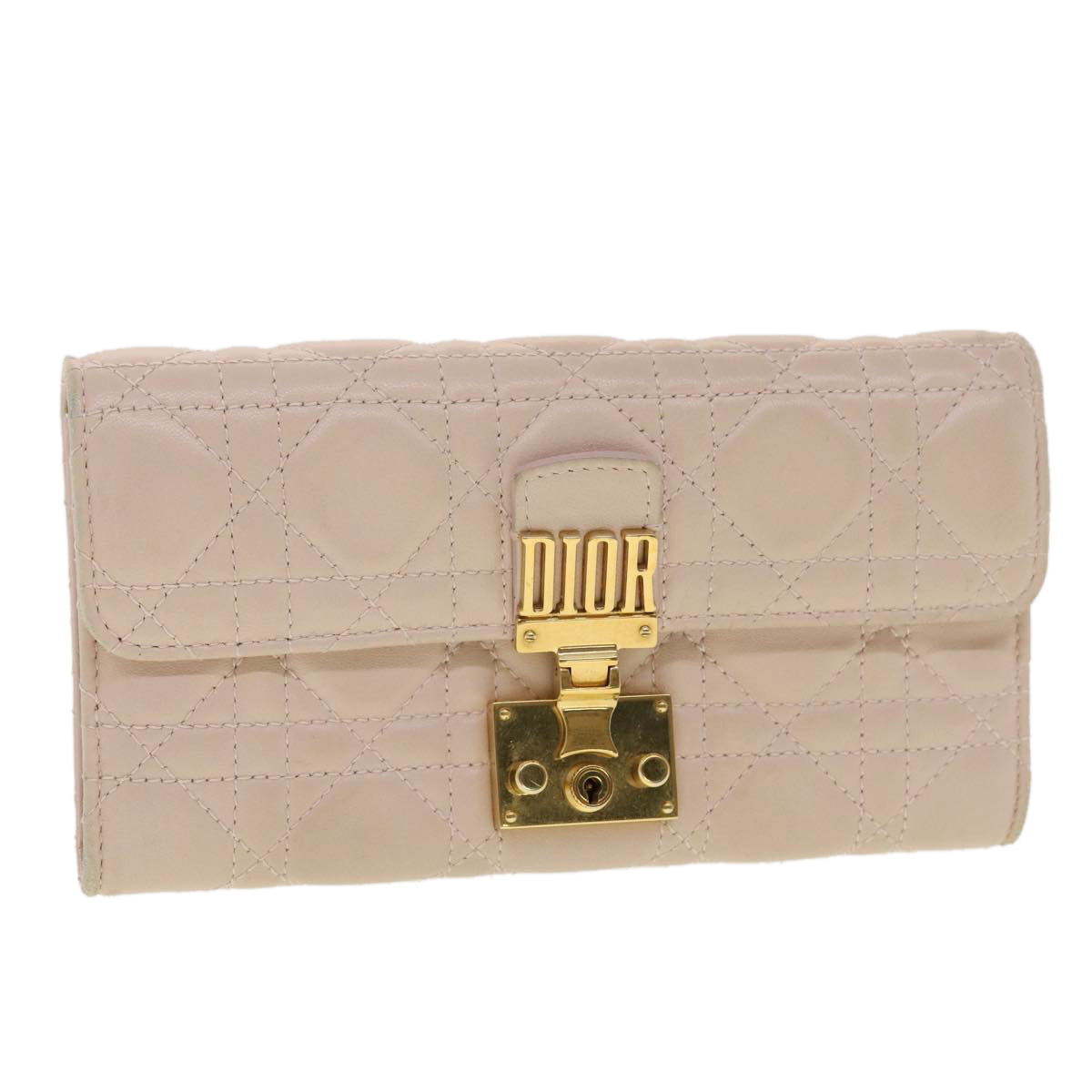 Christian Dior Lady Dior Long Wallet Lamb Skin Pink 33-MA-0147 Auth 39364