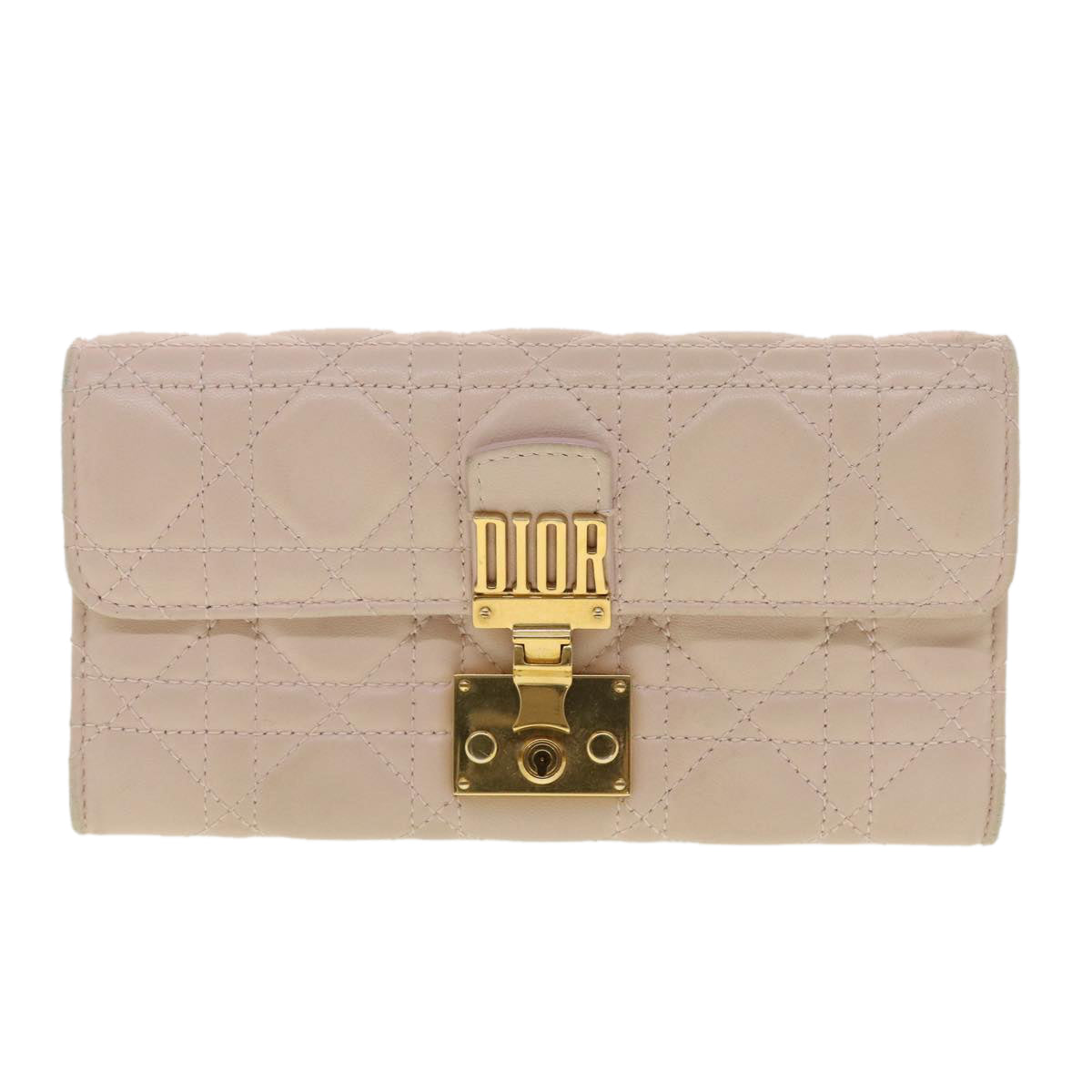 Christian Dior Lady Dior Long Wallet Lamb Skin Pink 33-MA-0147 Auth 39364