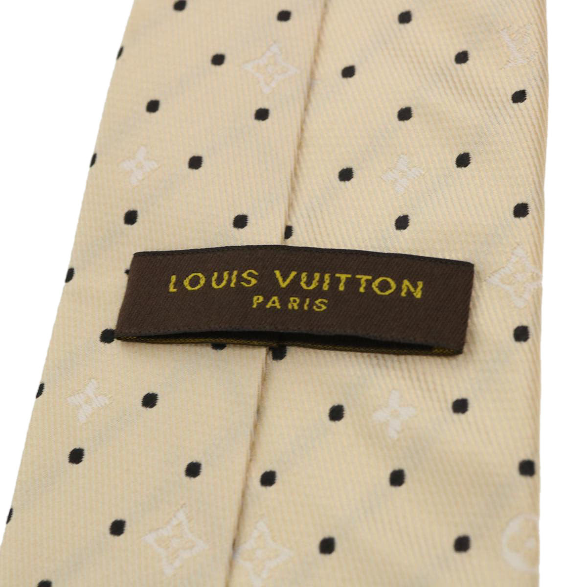 LOUIS VUITTON Necktie Silk Cream LV Auth 39393