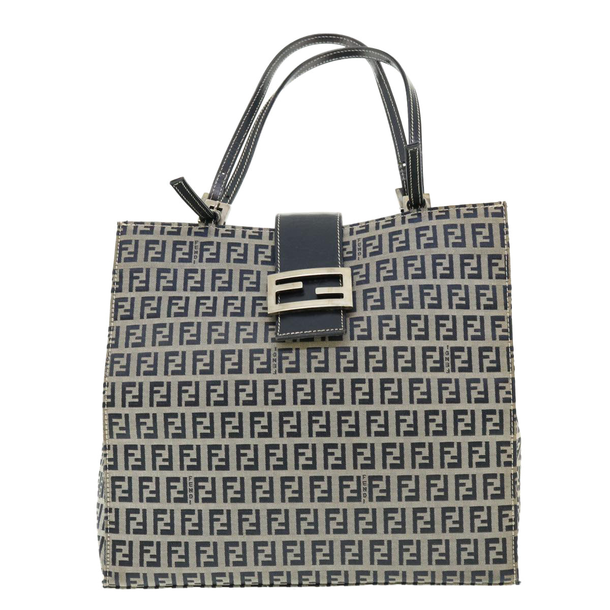 FENDI Zucchino Canvas Mamma Baguette Shoulder Bag Navy Auth 39439