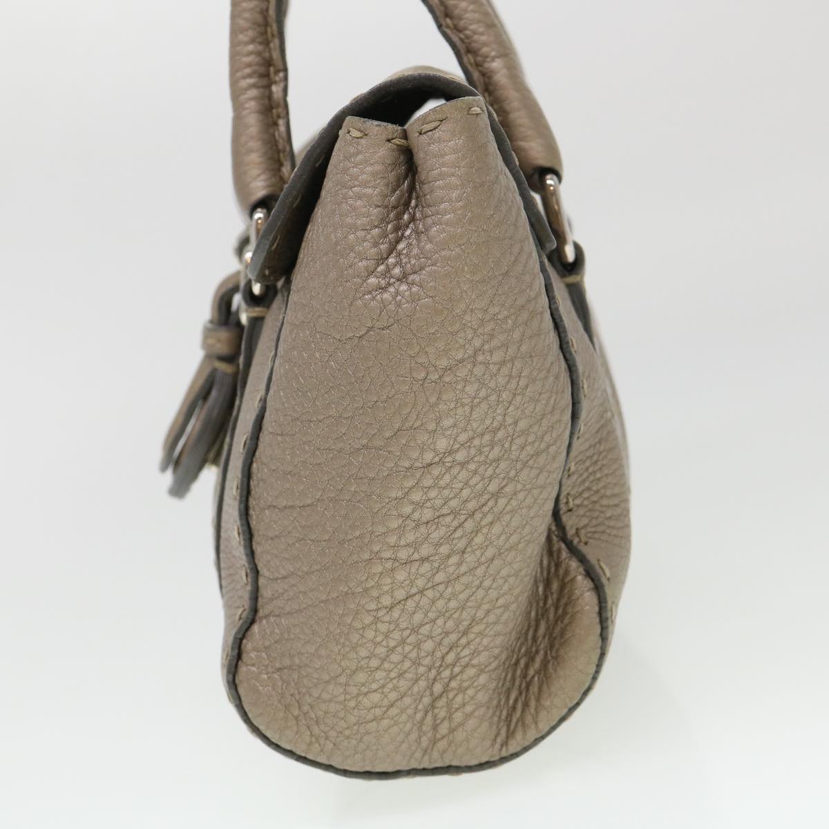 FENDI Hand Bag Leather Gray Auth 39445