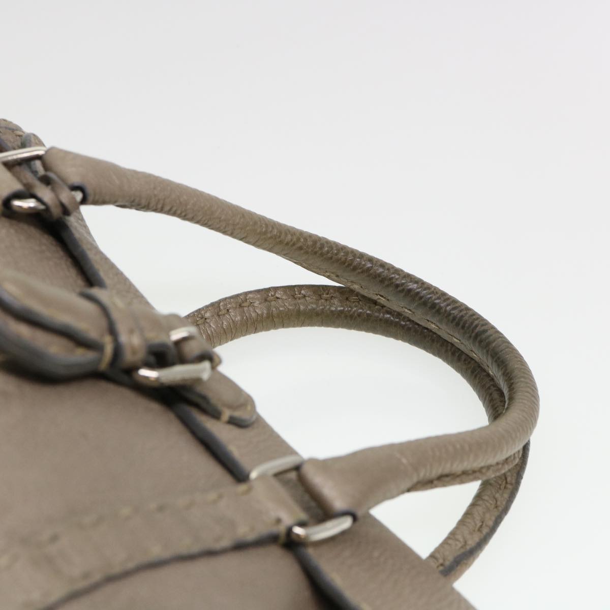 FENDI Hand Bag Leather Gray Auth 39445