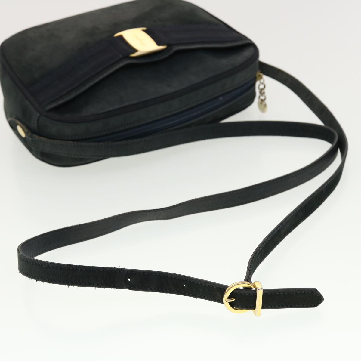 Salvatore Ferragamo Shoulder Bag Suede Black Auth 39447