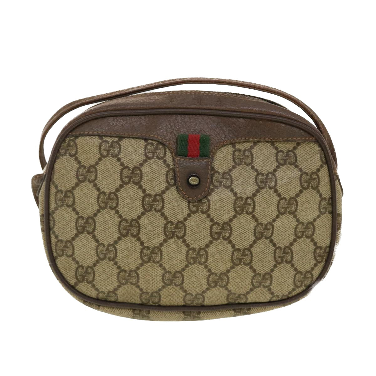 GUCCI GG Canvas Web Sherry Line Shoulder Bag Beige Red Green Auth 39454