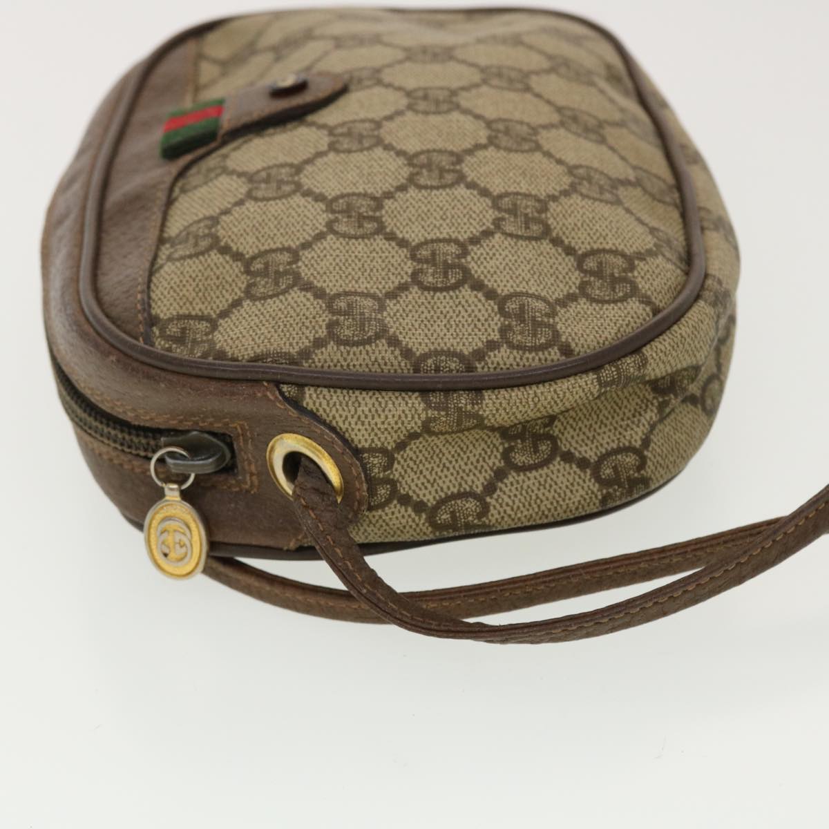 GUCCI GG Canvas Web Sherry Line Shoulder Bag Beige Red Green Auth 39454