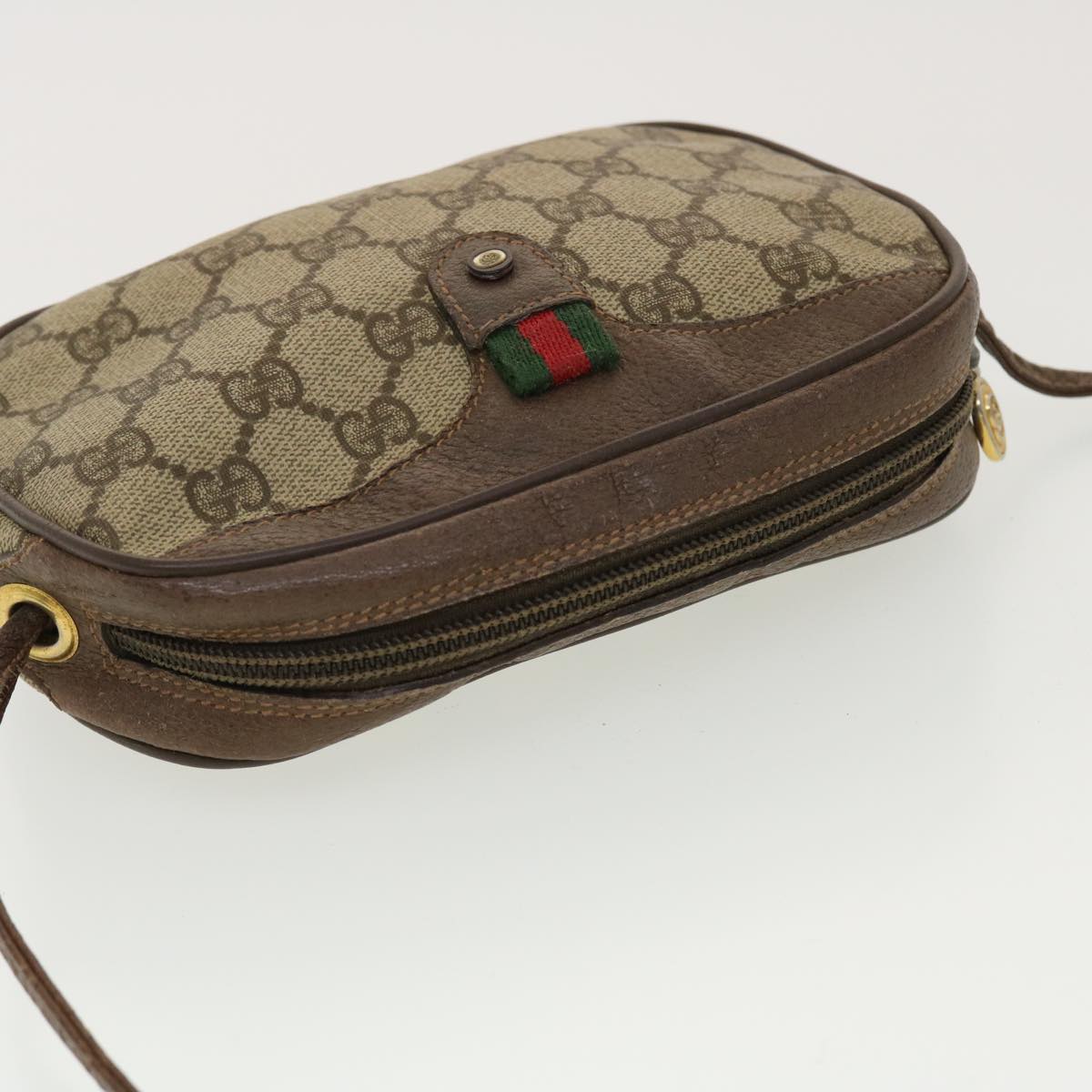 GUCCI GG Canvas Web Sherry Line Shoulder Bag Beige Red Green Auth 39454