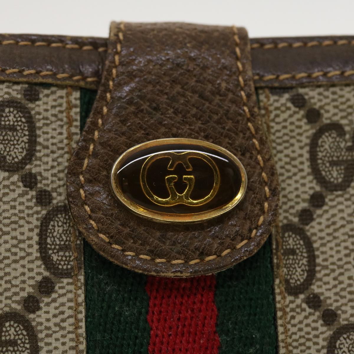 GUCCI GG Canvas Web Sherry Line Long Wallet Beige Red Green Auth 39469