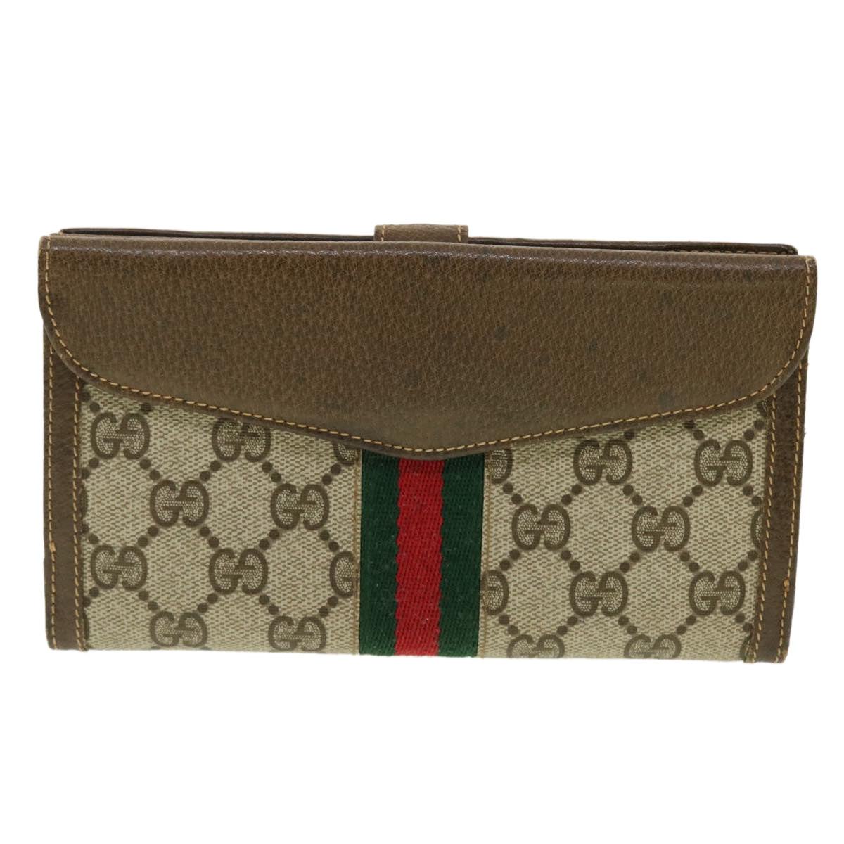 GUCCI GG Canvas Web Sherry Line Long Wallet Beige Red Green Auth 39469 - 0