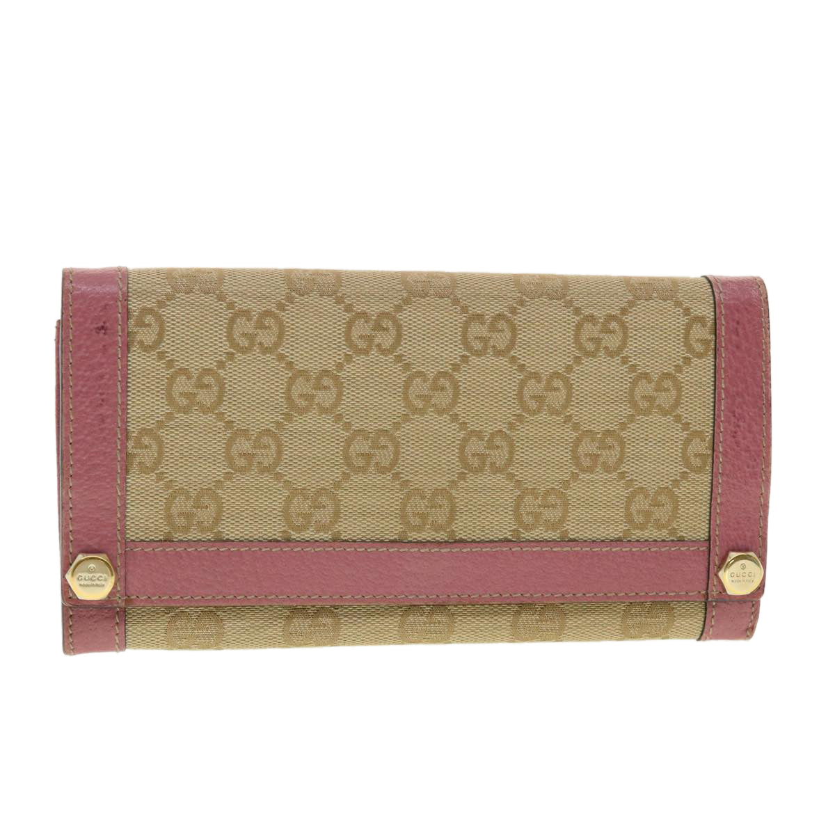 GUCCI GG Canvas Long Wallet Beige Pink 154168 Auth 39495