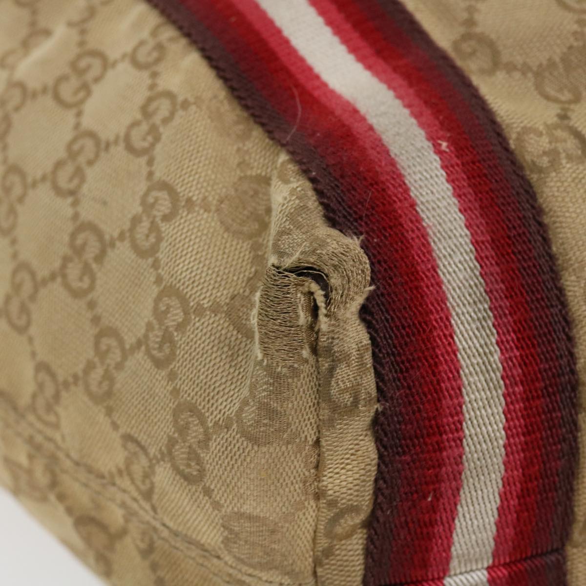 GUCCI GG Canvas Sherry Line Tote Bag Beige Red white 189669 Auth 39608