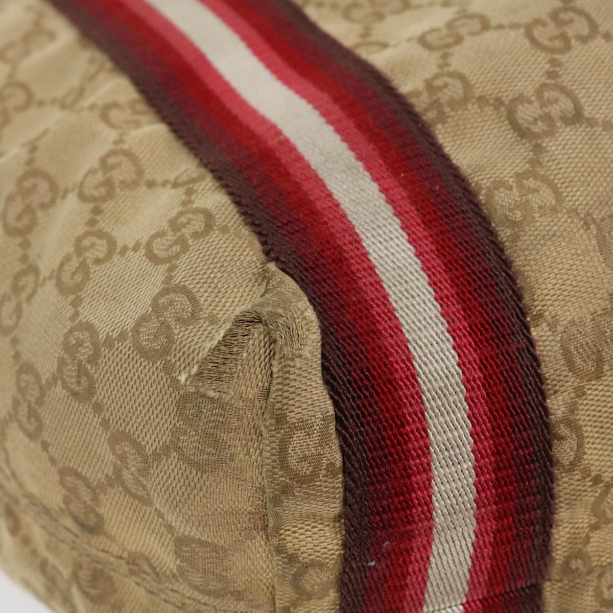 GUCCI GG Canvas Sherry Line Tote Bag Beige Red white 189669 Auth 39608