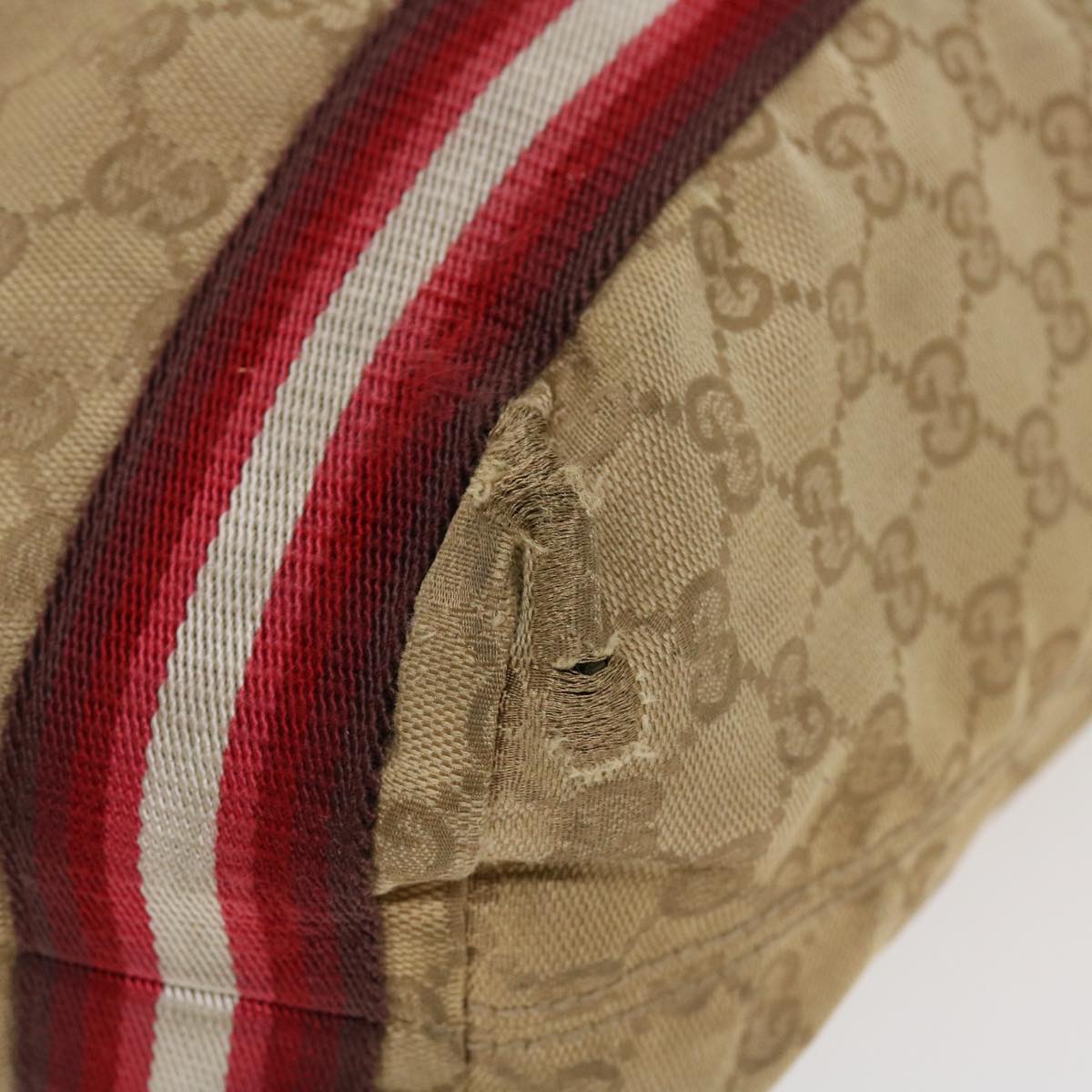 GUCCI GG Canvas Sherry Line Tote Bag Beige Red white 189669 Auth 39608