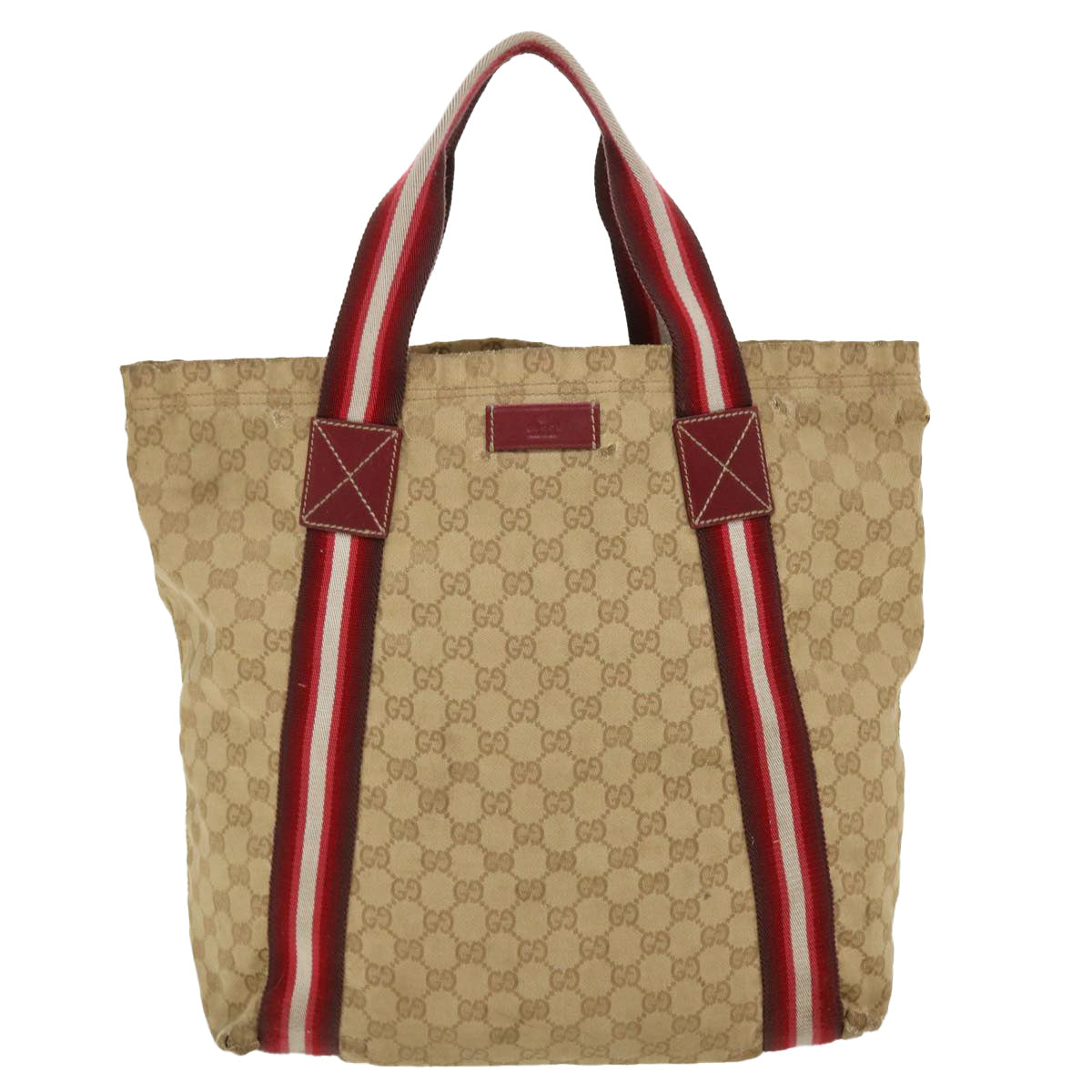 GUCCI GG Canvas Sherry Line Tote Bag Beige Red white 189669 Auth 39608