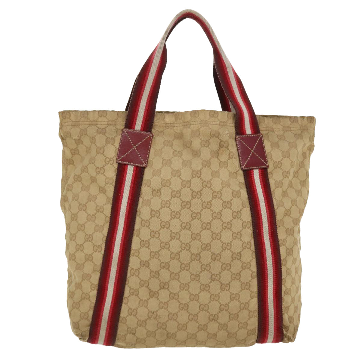 GUCCI GG Canvas Sherry Line Tote Bag Beige Red white 189669 Auth 39608 - 0