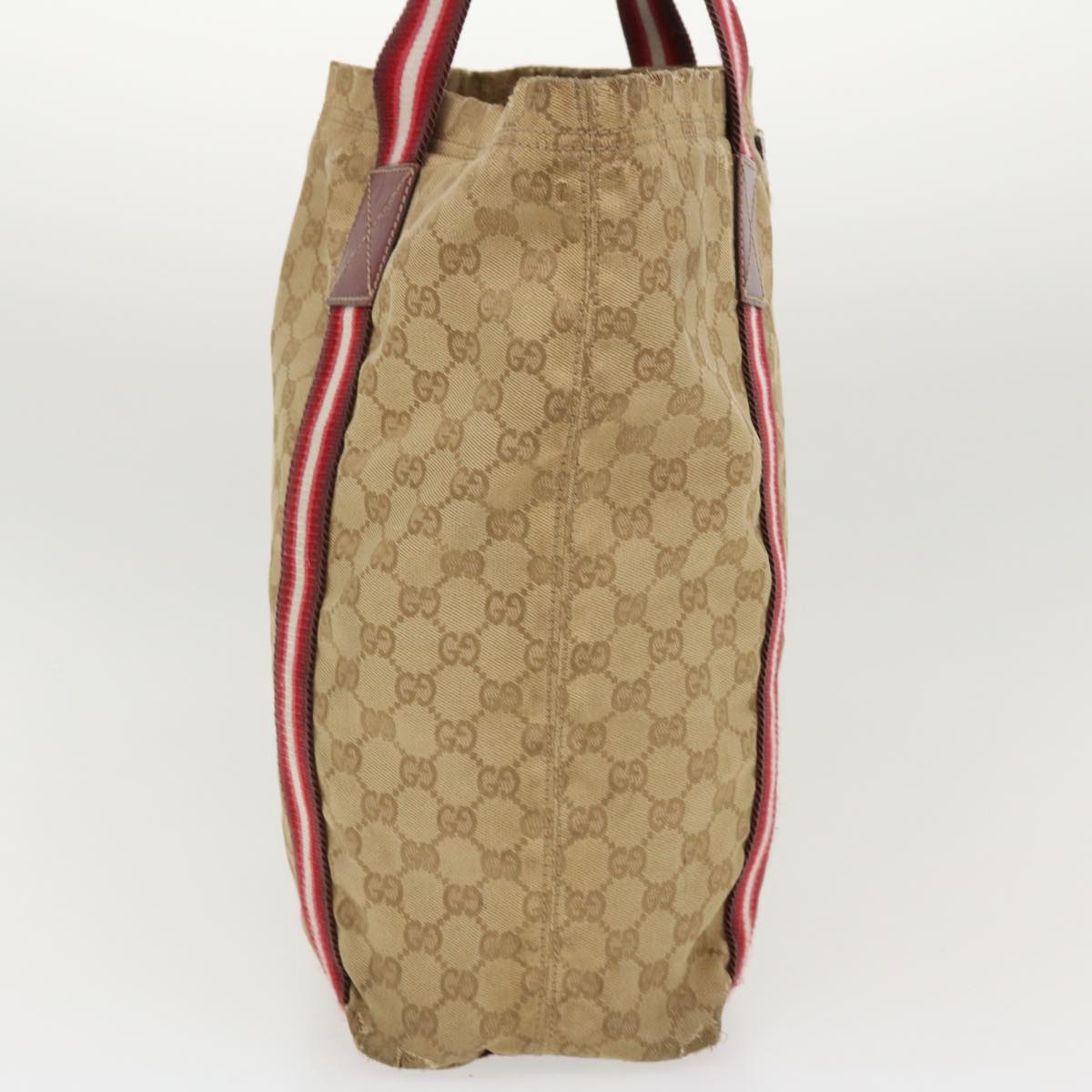 GUCCI GG Canvas Sherry Line Tote Bag Beige Red white 189669 Auth 39608