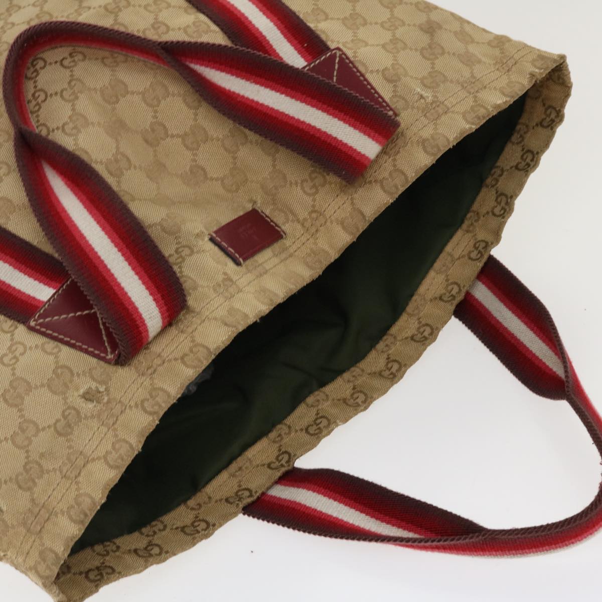 GUCCI GG Canvas Sherry Line Tote Bag Beige Red white 189669 Auth 39608