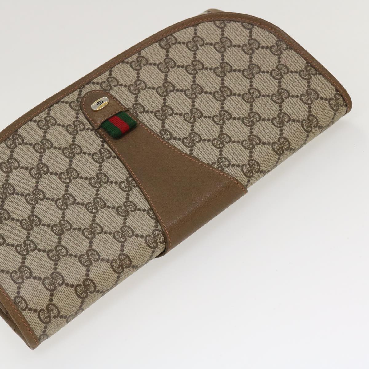 GUCCI GG Canvas Web Sherry Line Clutch Bag Beige Red Green 89.01.031 Auth 39614