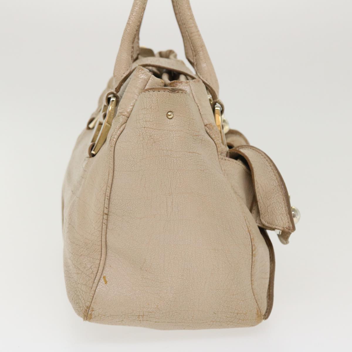 CELINE Hand Bag Leather 2way Beige Auth 39619