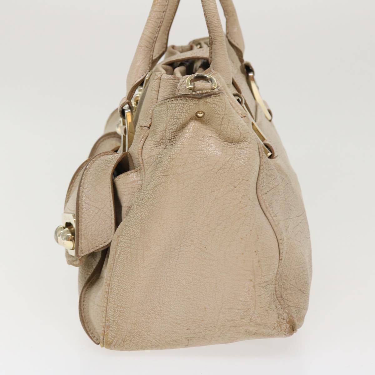 CELINE Hand Bag Leather 2way Beige Auth 39619