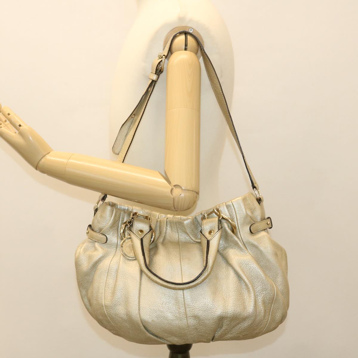 CELINE Hand Bag Leather 2way Silver WC-AT0069 Auth 39622