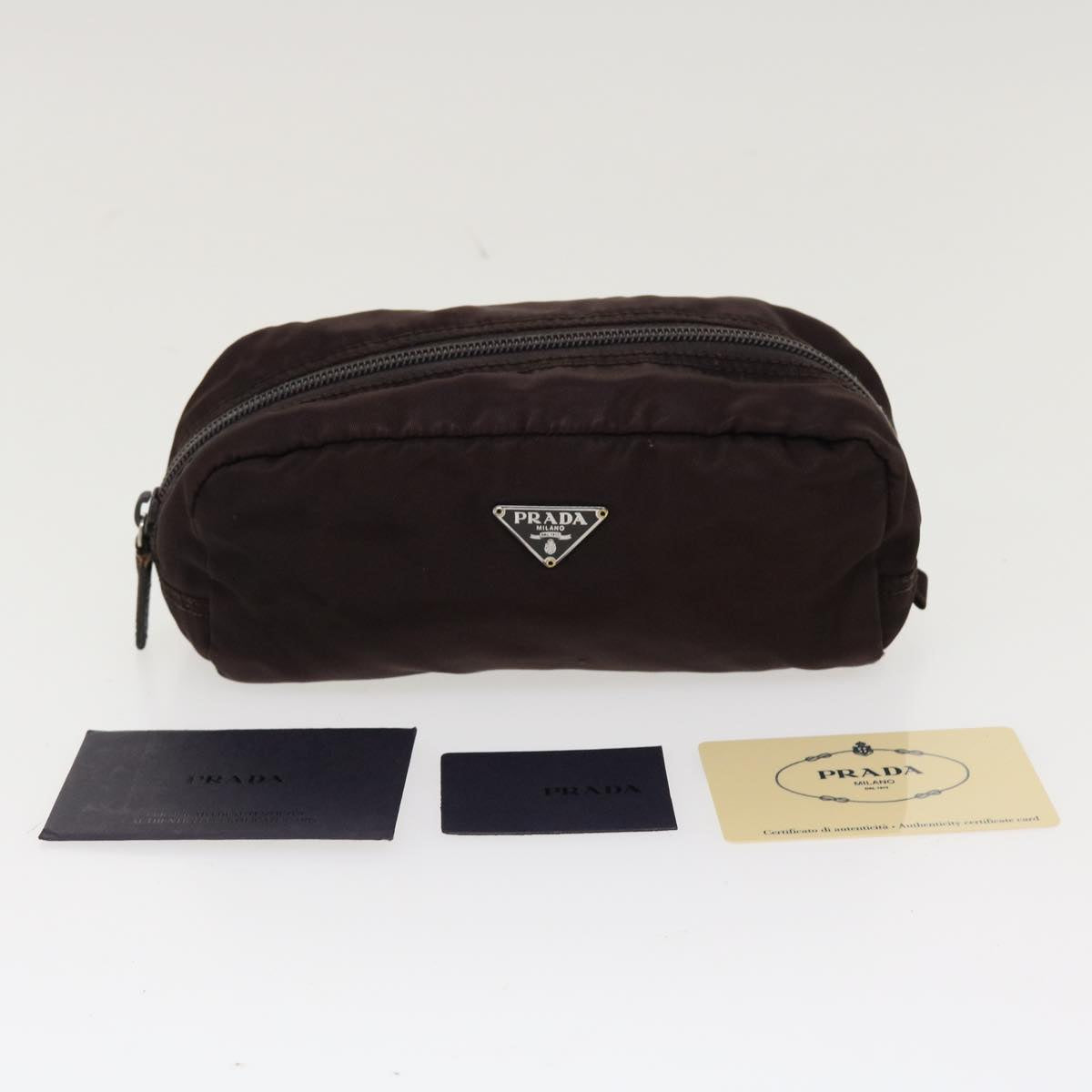 PRADA Pouch Nylon Dark Brown Auth 39625