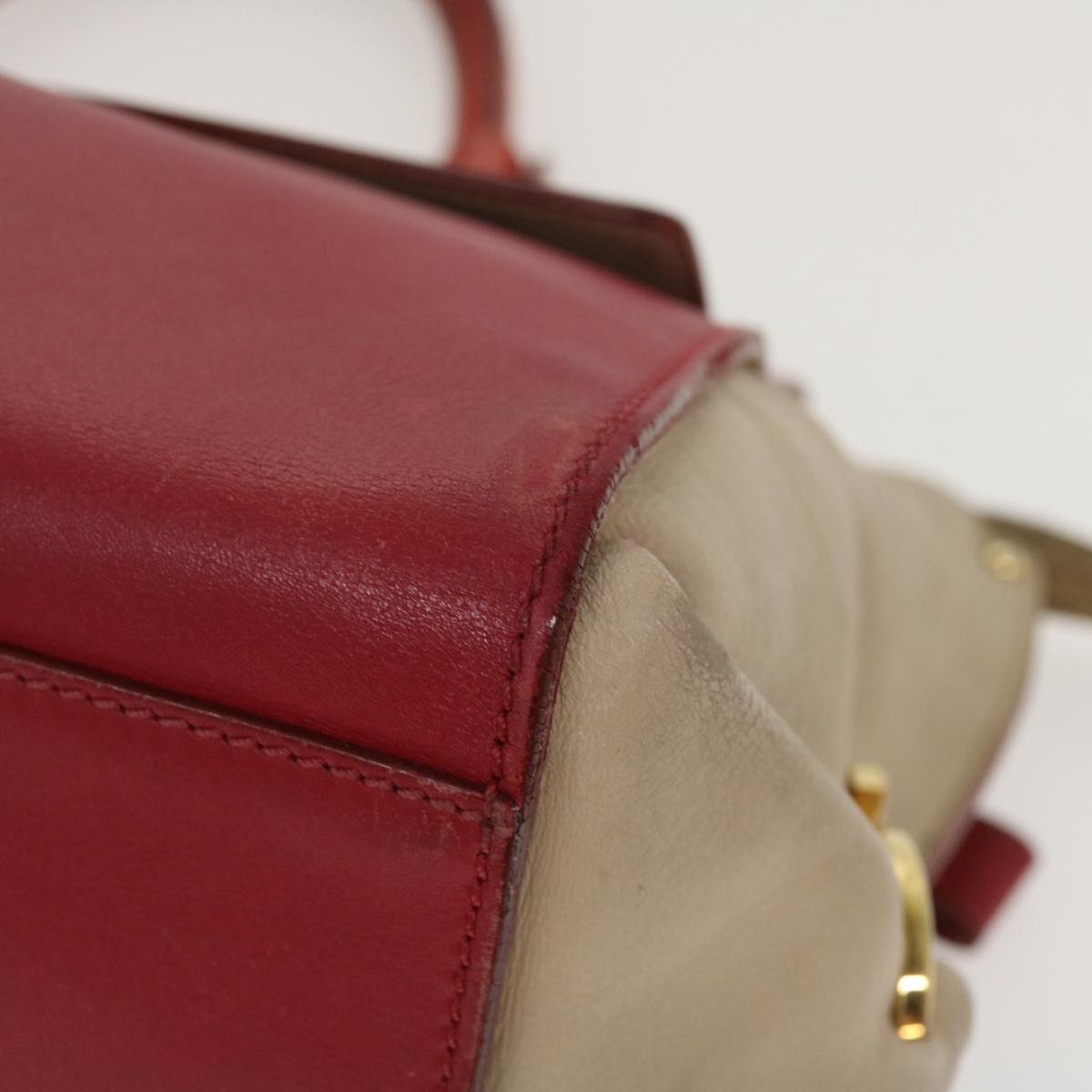 Salvatore Ferragamo Sofia Hand Bag Leather 2way Red Beige Auth 39627
